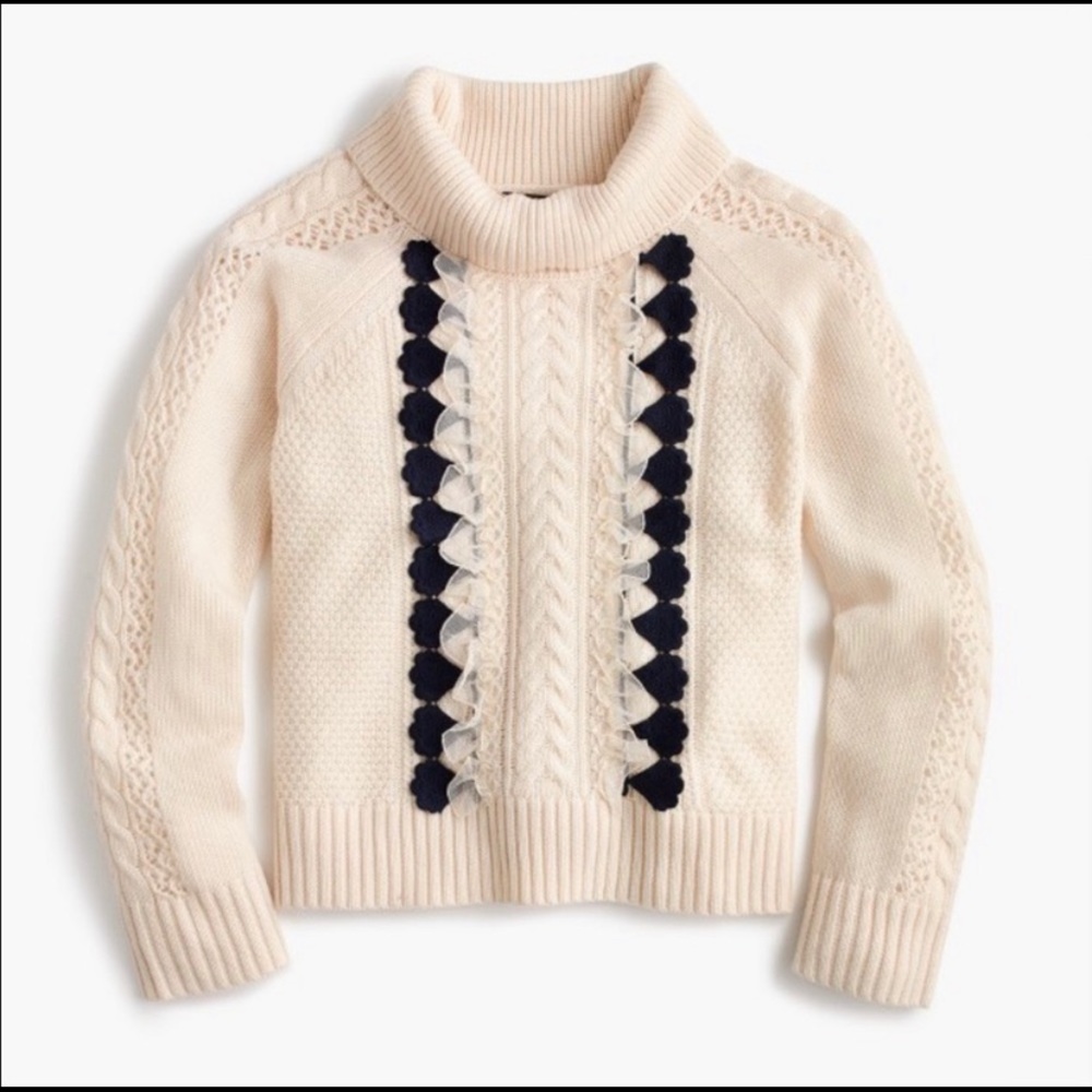 J. Crew Embellished Cable Knit Ruffle Sweater